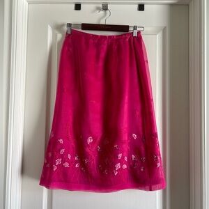 100% Silk Dana Buchman Fushia Skirt with embroidered flowers